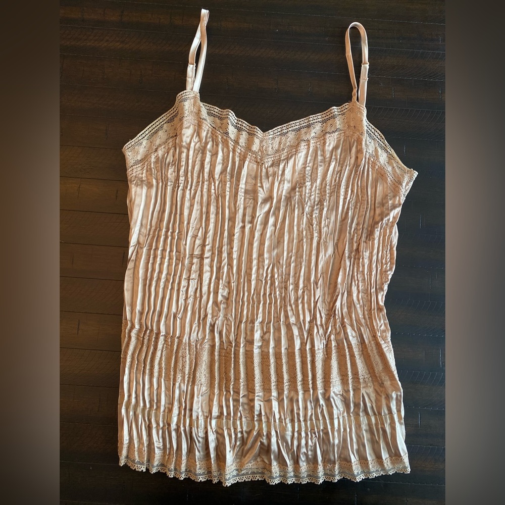Silky Tank Cami Vintage size Large Tan Crinkled material NWT Adjustable Straps